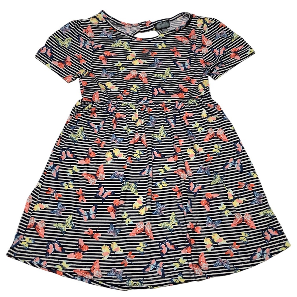 Picapino Blue Striped Short Sleeve Open Back Butterfly Dress 6X